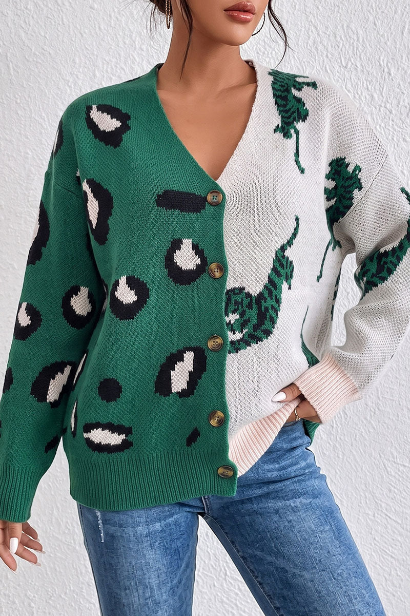 Animal Print V-Neck Button Front Cardigan