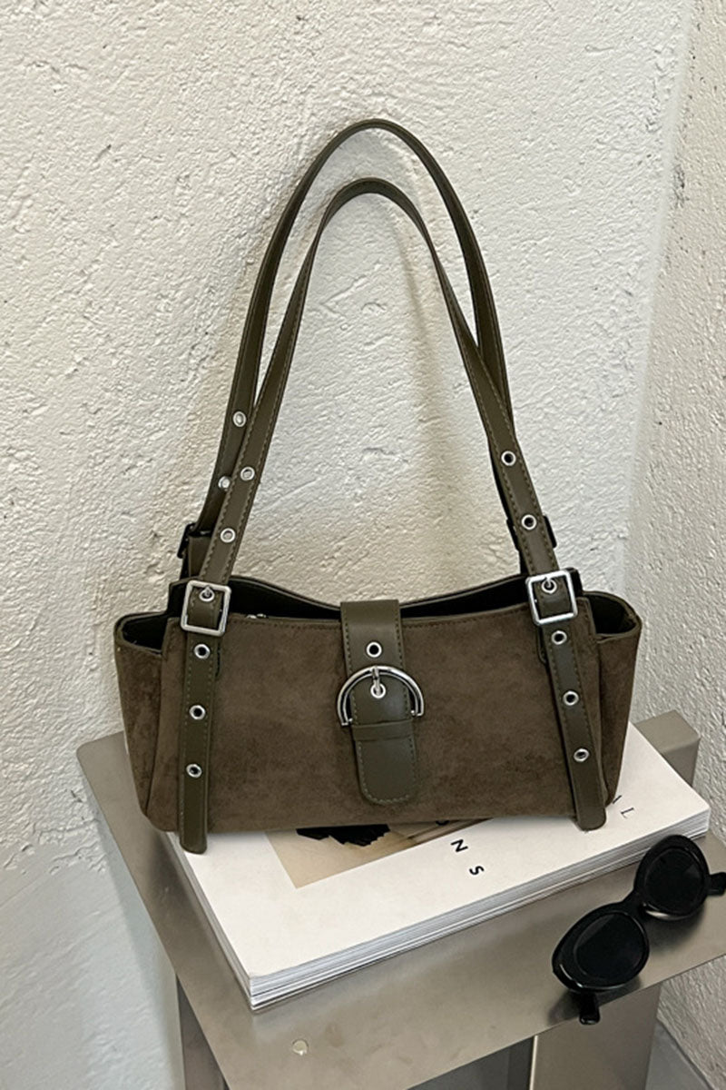 Buckle Strap Suede Tote Bag