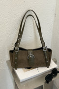 Buckle Strap Suede Tote Bag