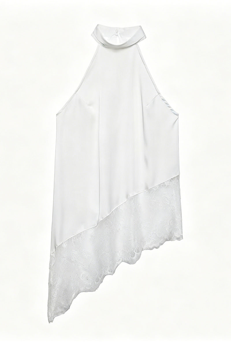Asymmetric Halter Lace Trim Tank Top