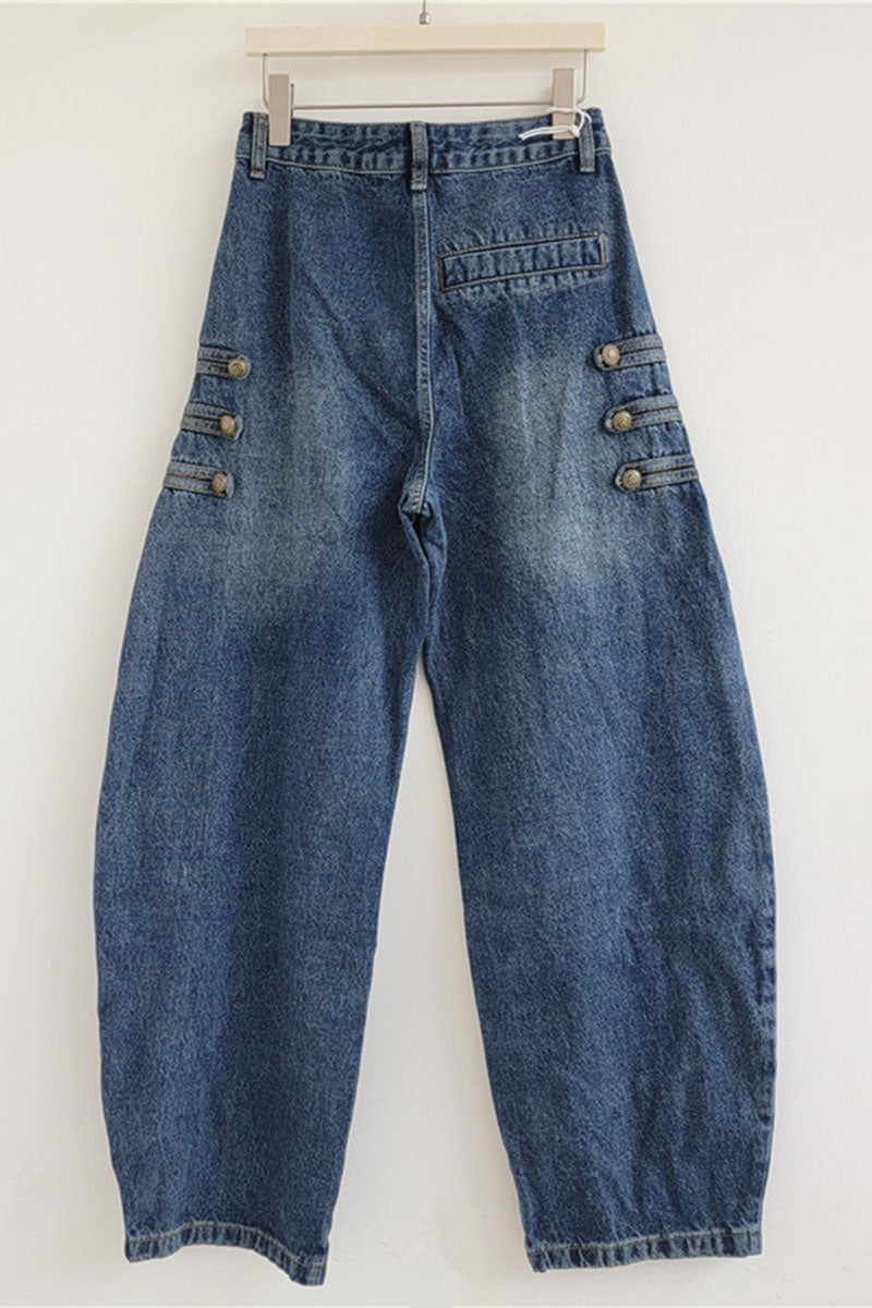 Button Pocket High-Waist Barrel Jeans