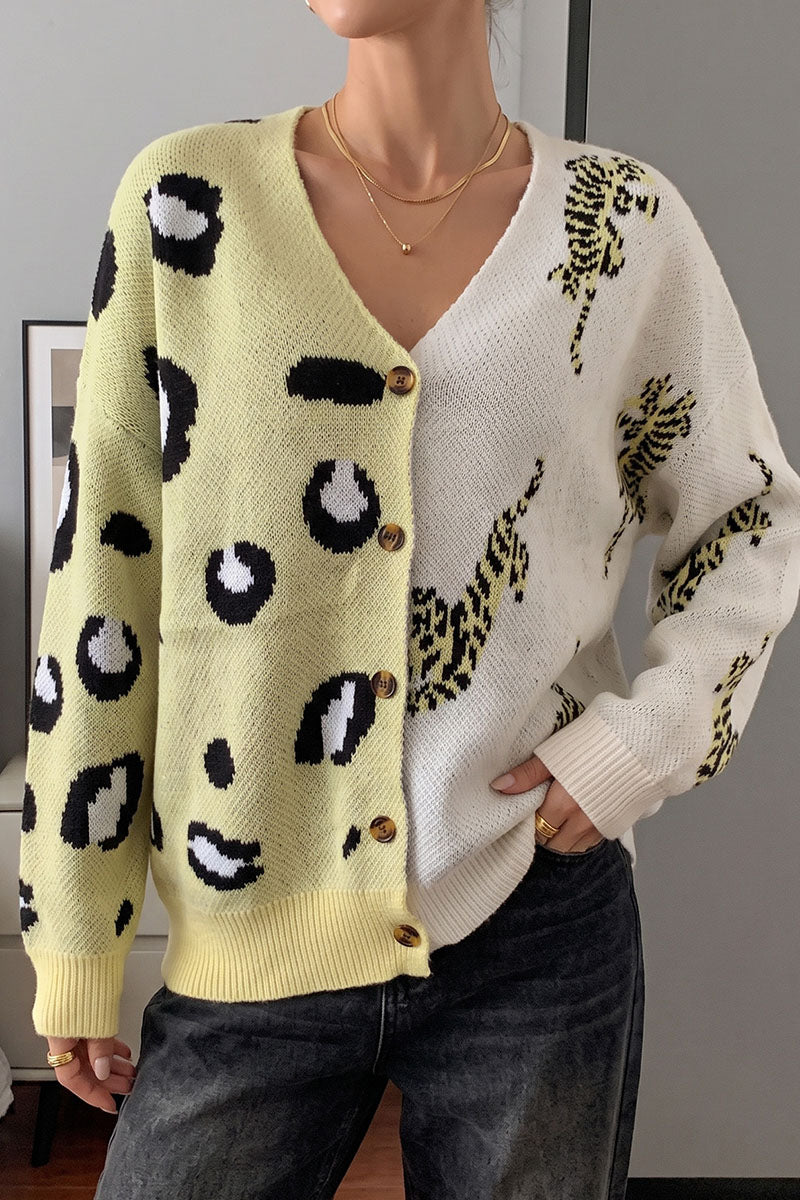 Animal Print V-Neck Button Front Cardigan