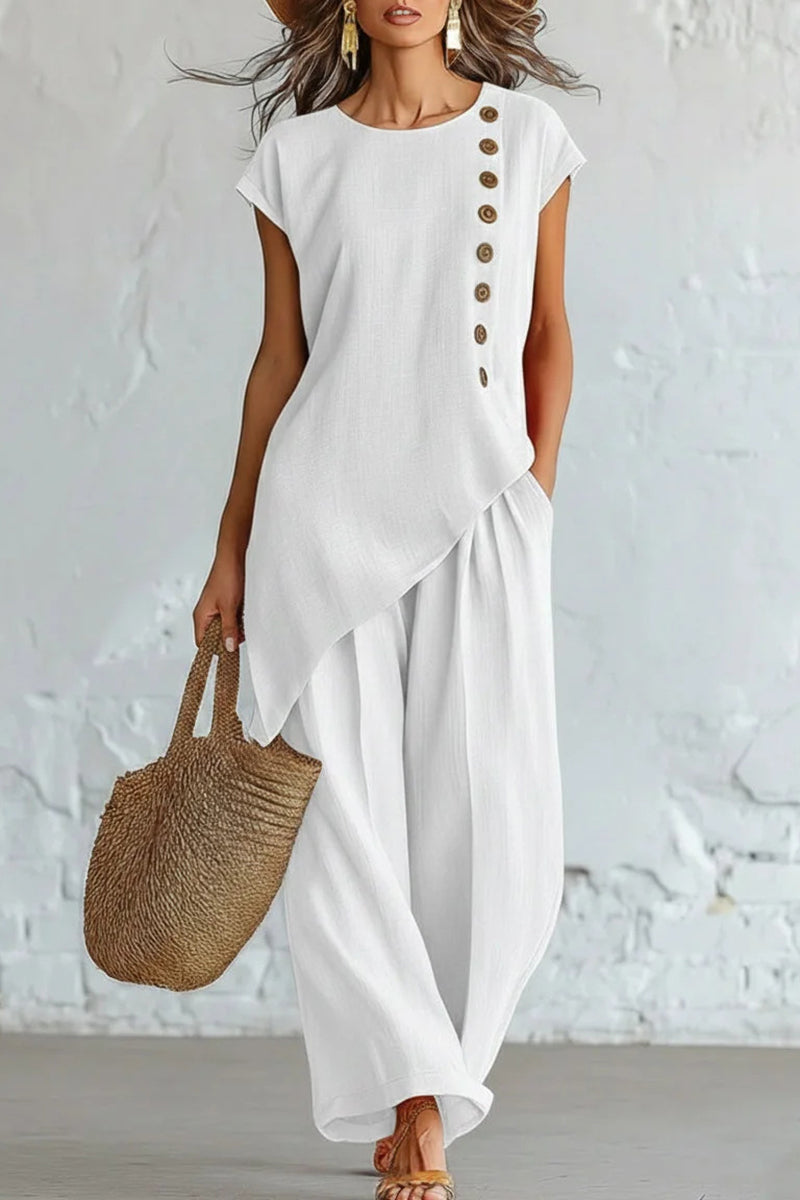 Asymmetric Button Detail Pants Set
