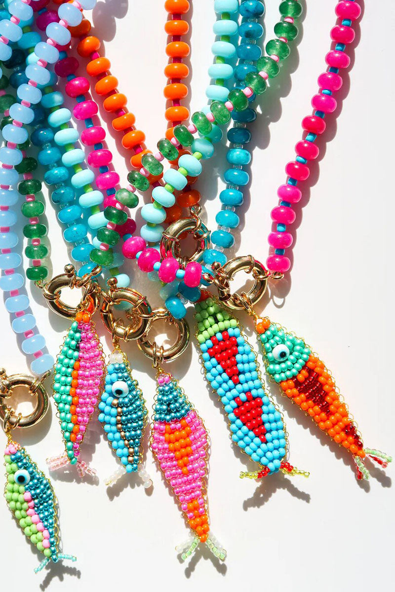 Beaded Fish Charm Toggle Necklace