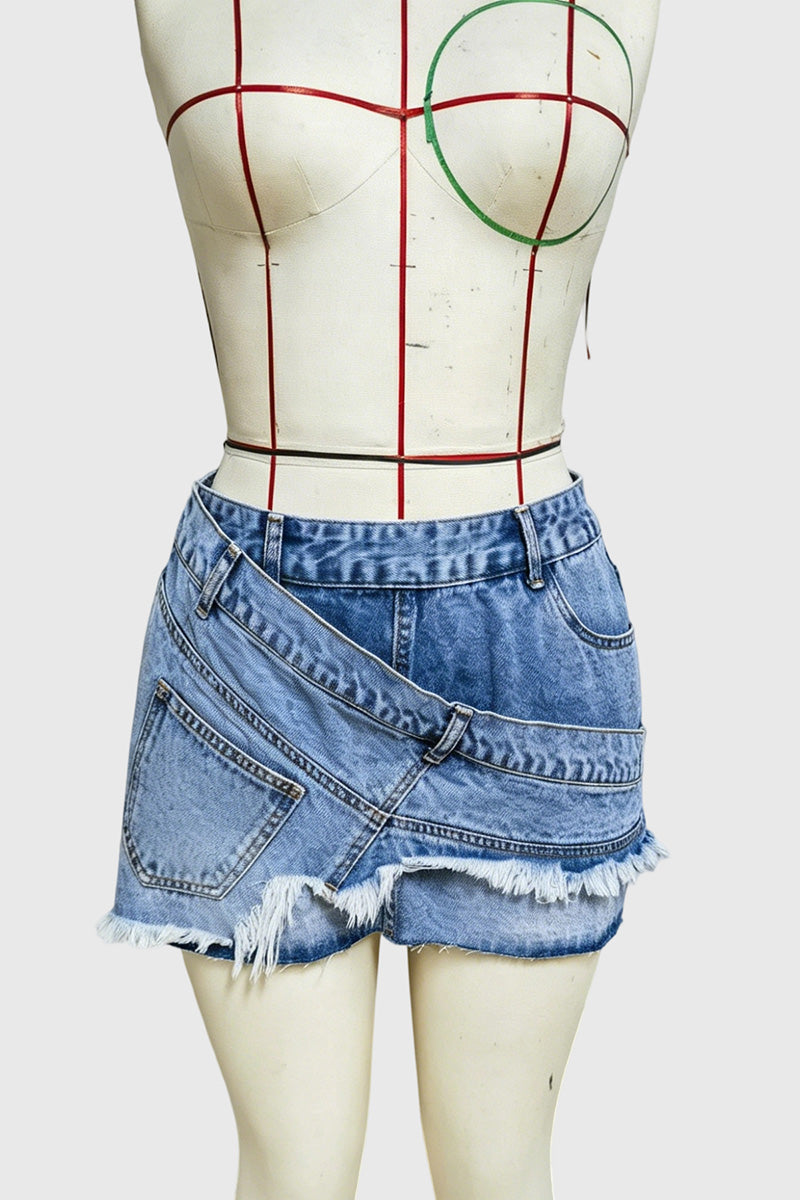 Asymmetrical Frayed Denim Skirt