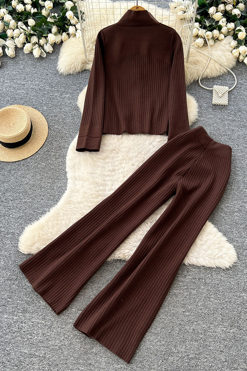 Braided Detail Zip Front Pants Set