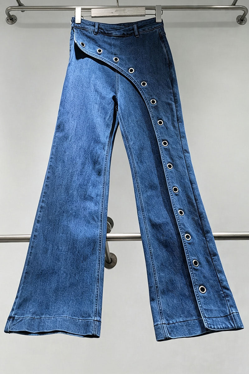 Asymmetric Eyelet Flare Baggy Jeans