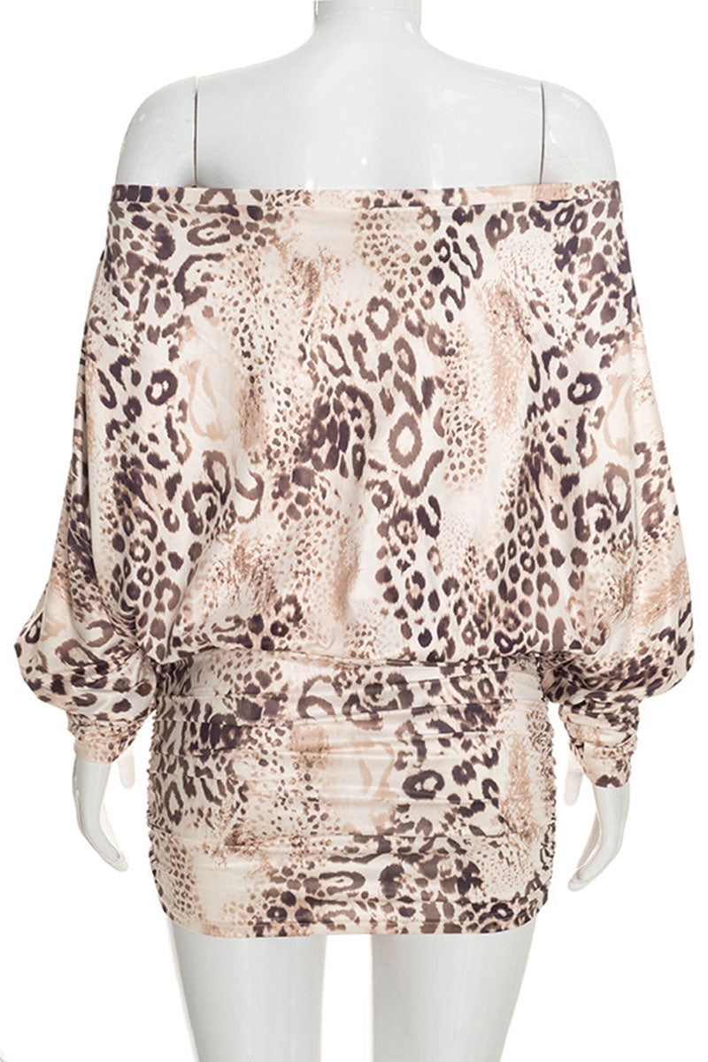 Animal Print Off-Shoulder Long Sleeve Mini Dress