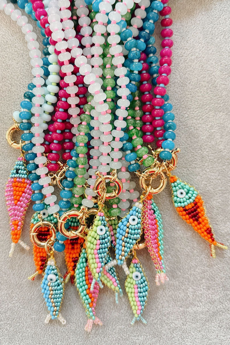 Beaded Fish Charm Toggle Necklace