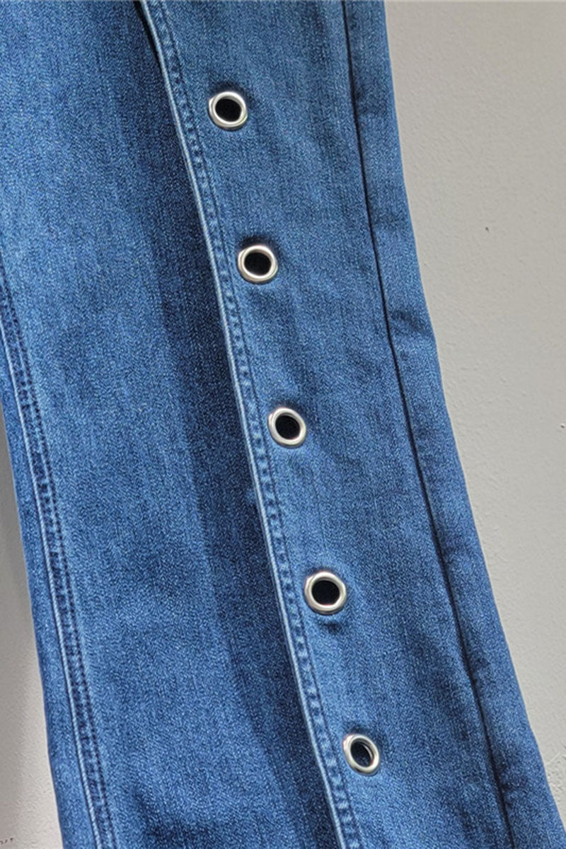Asymmetric Eyelet Flare Baggy Jeans