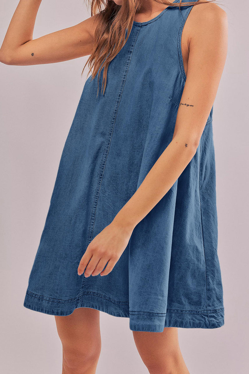 Back Cutout Sleeveless Denim Dress