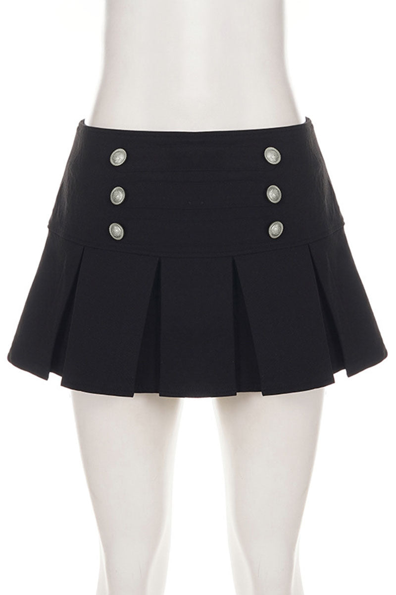 Button Front Pleated High-Waist Mini Skirt