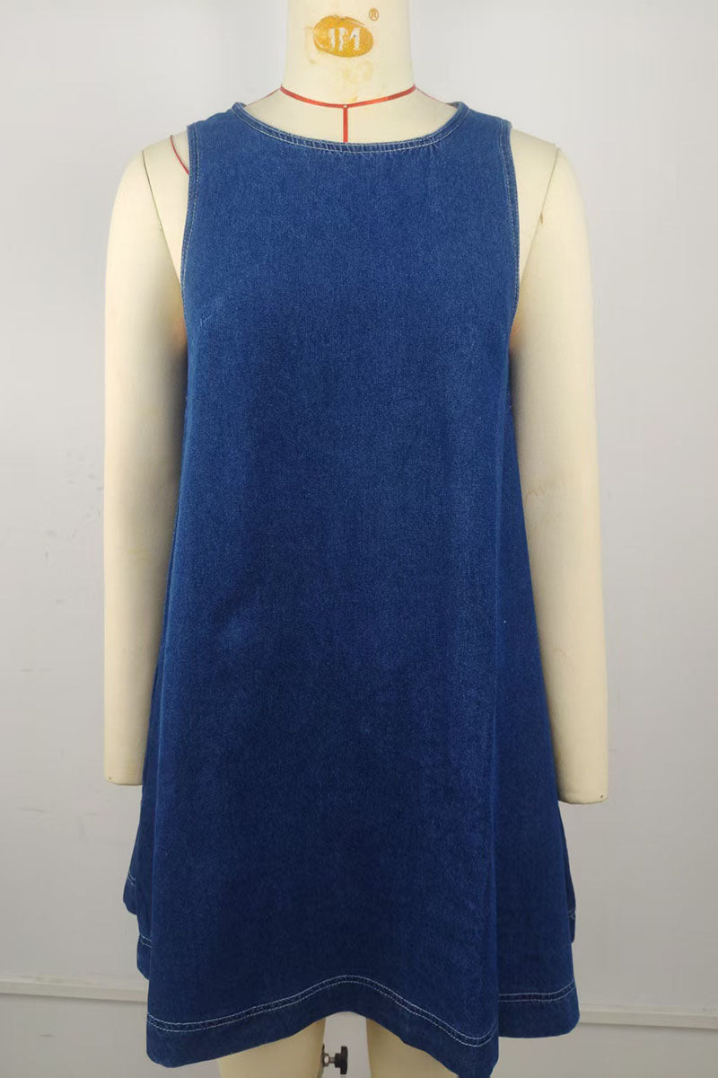 Backless Zipper Sleeveless Denim Dress