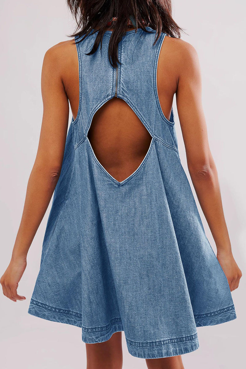 Back Cutout Sleeveless Denim Dress