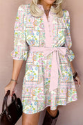 Boho Floral Print  Half Button Dress