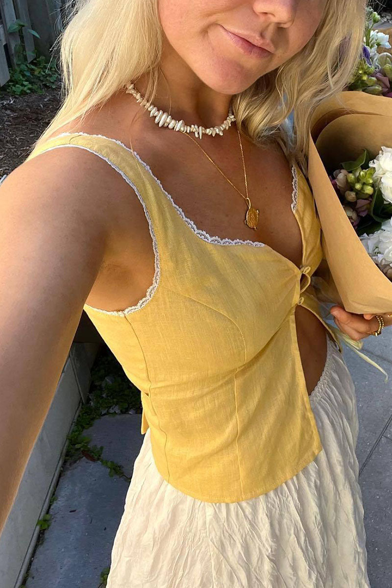 Button Lace Trim Tank Top