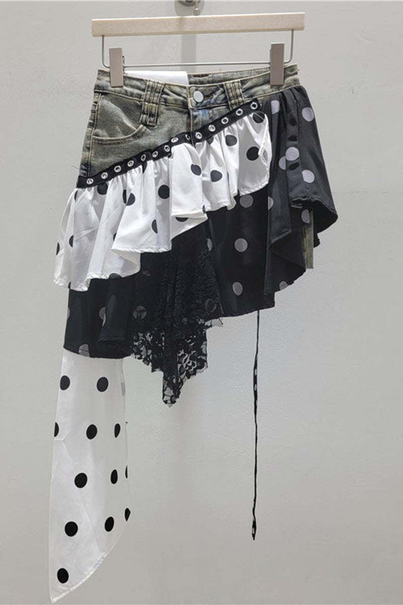 Asymmetrical Hem Patchwork Skirt