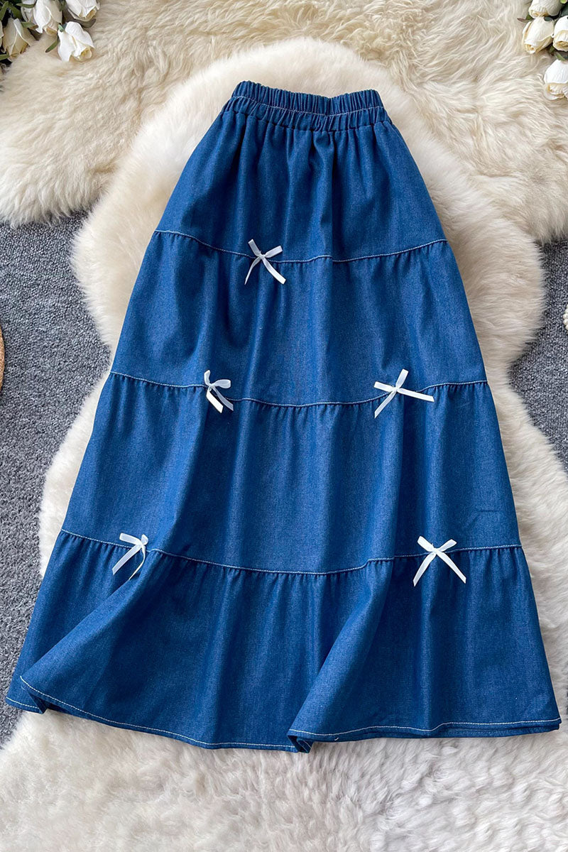 Bow Embellished Denim Skirt