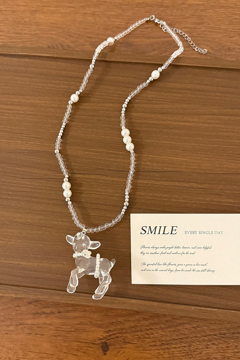 Acrylic Puppy Pearl Bead Chain Necklace