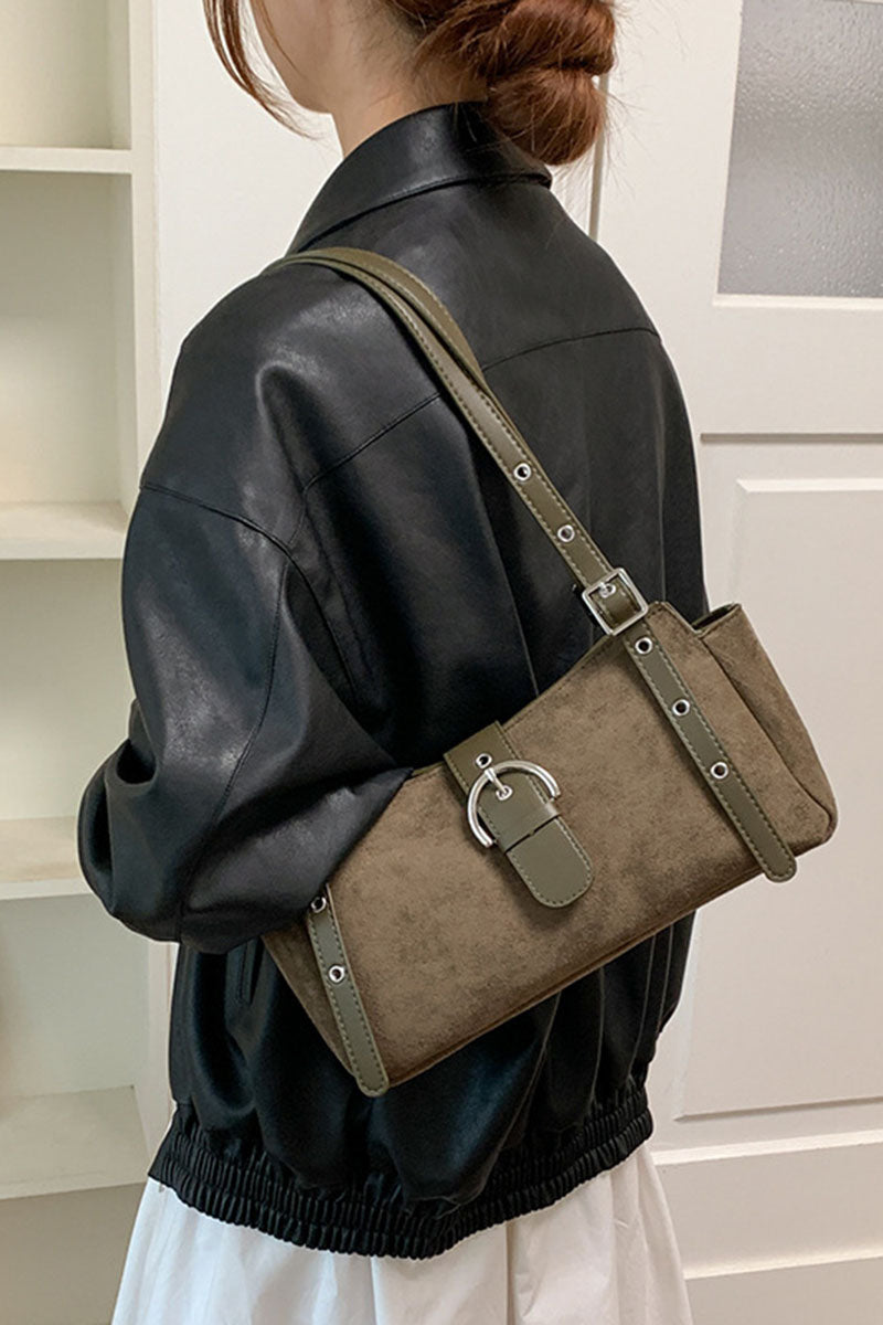 Buckle Strap Suede Tote Bag