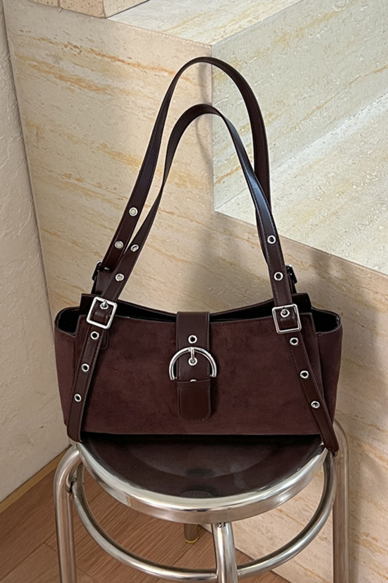 Buckle Strap Suede Tote Bag