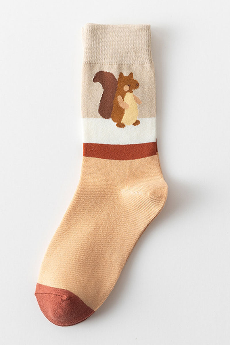 Autumn Pumpkin Squirrel Knit Socks