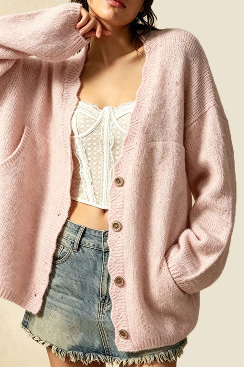 Button Front Patch Pocket Knit Cardigan