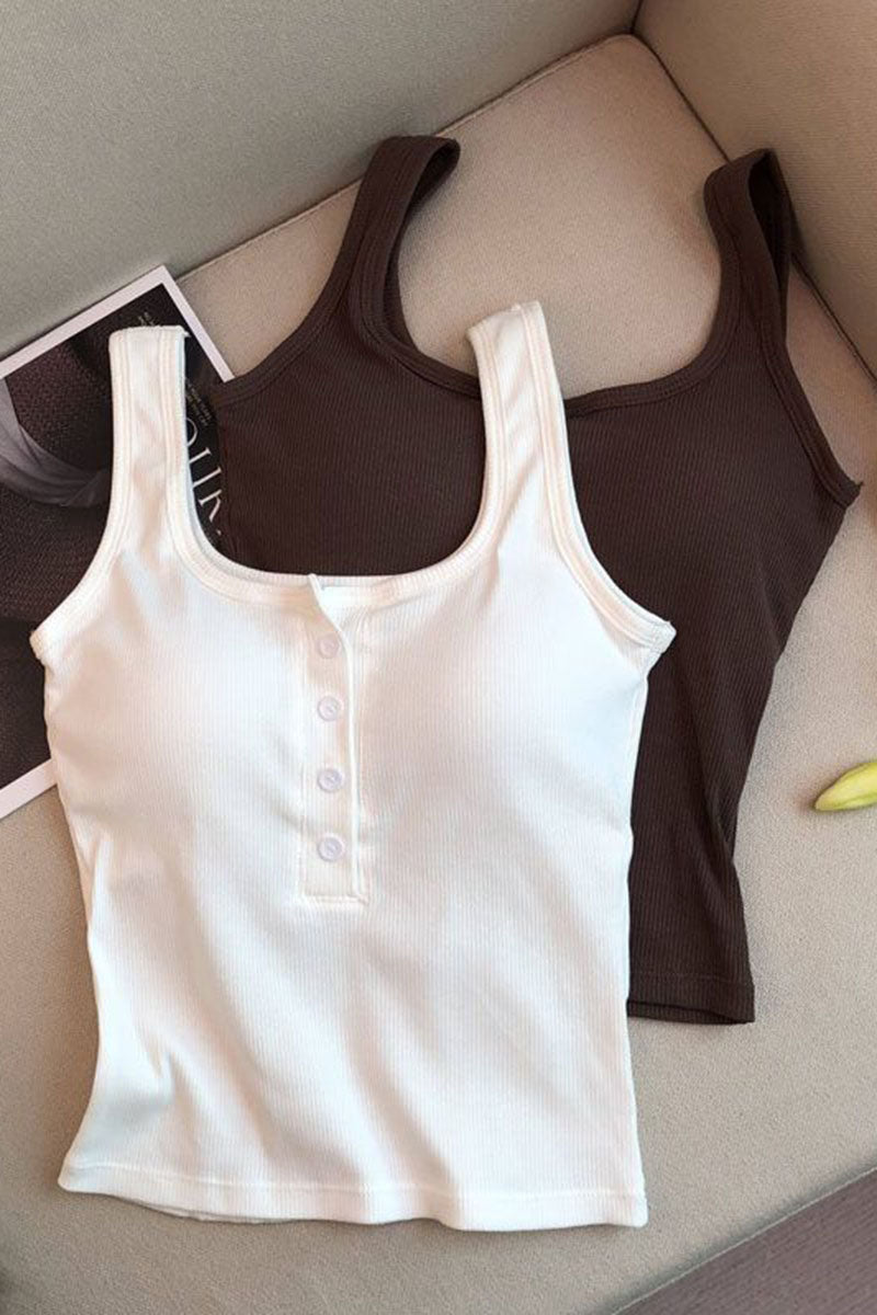 Button Front Ribbed Tank Top
