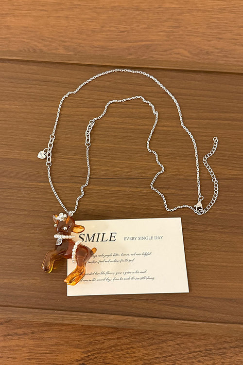 Acrylic Puppy Pearl Bead Chain Necklace