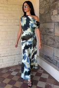 Asymmetrical Off-Shoulder Print Dress