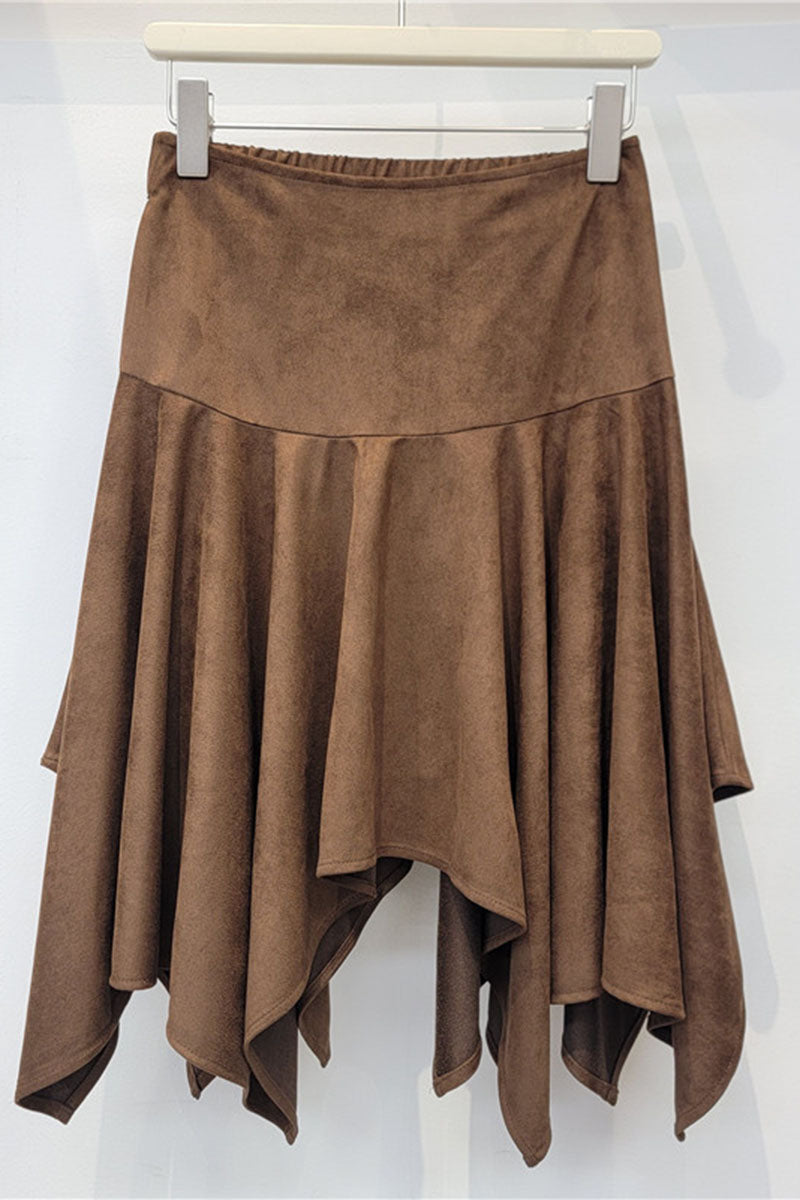 Asymmetric Ruffle High-Waist Midi Skirt