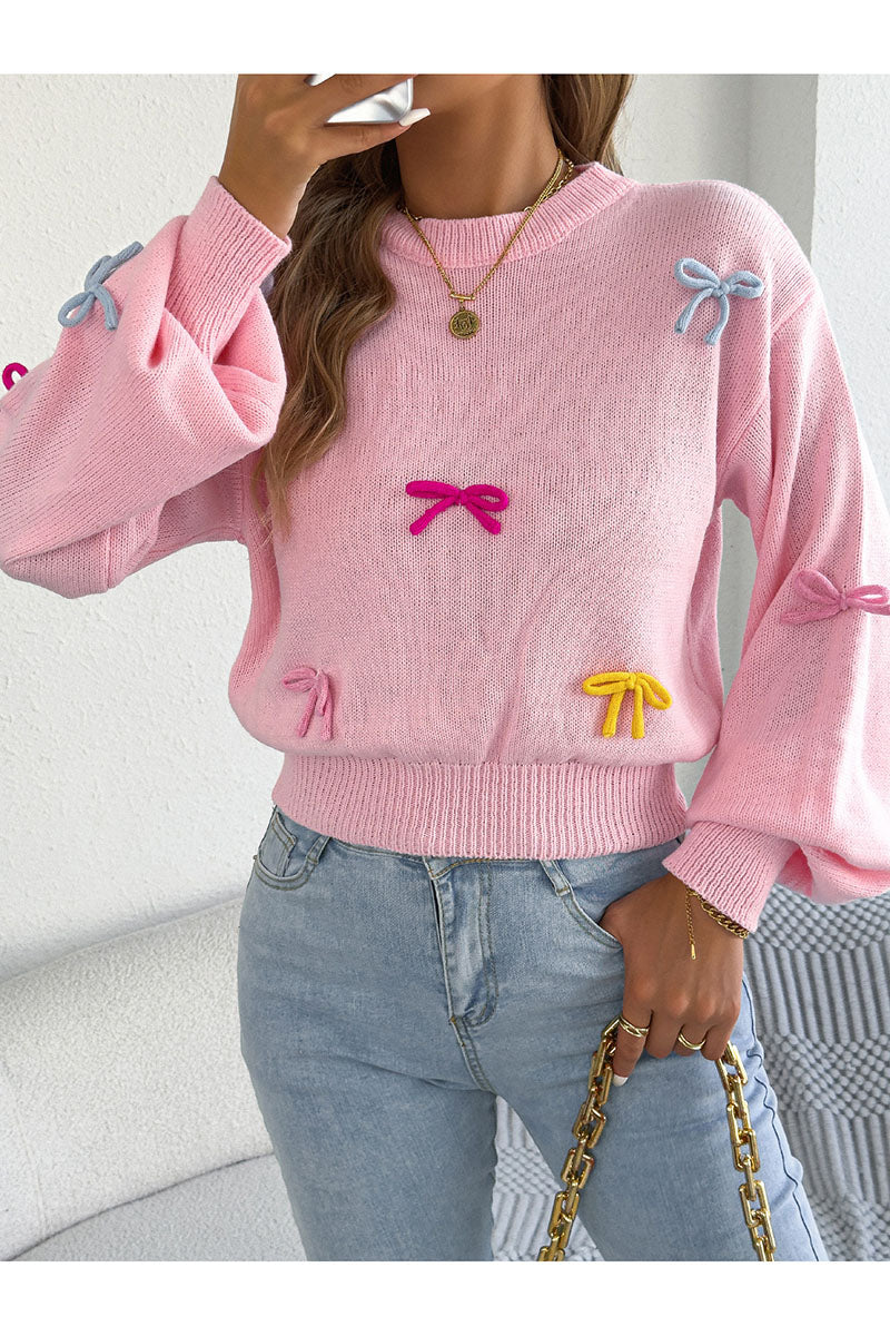 Bow Embellished Crew Neck Sweater