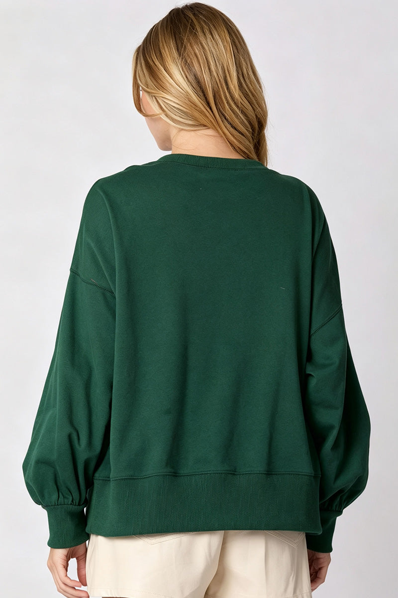 Bow Applique Crew Neck Sweatshirt