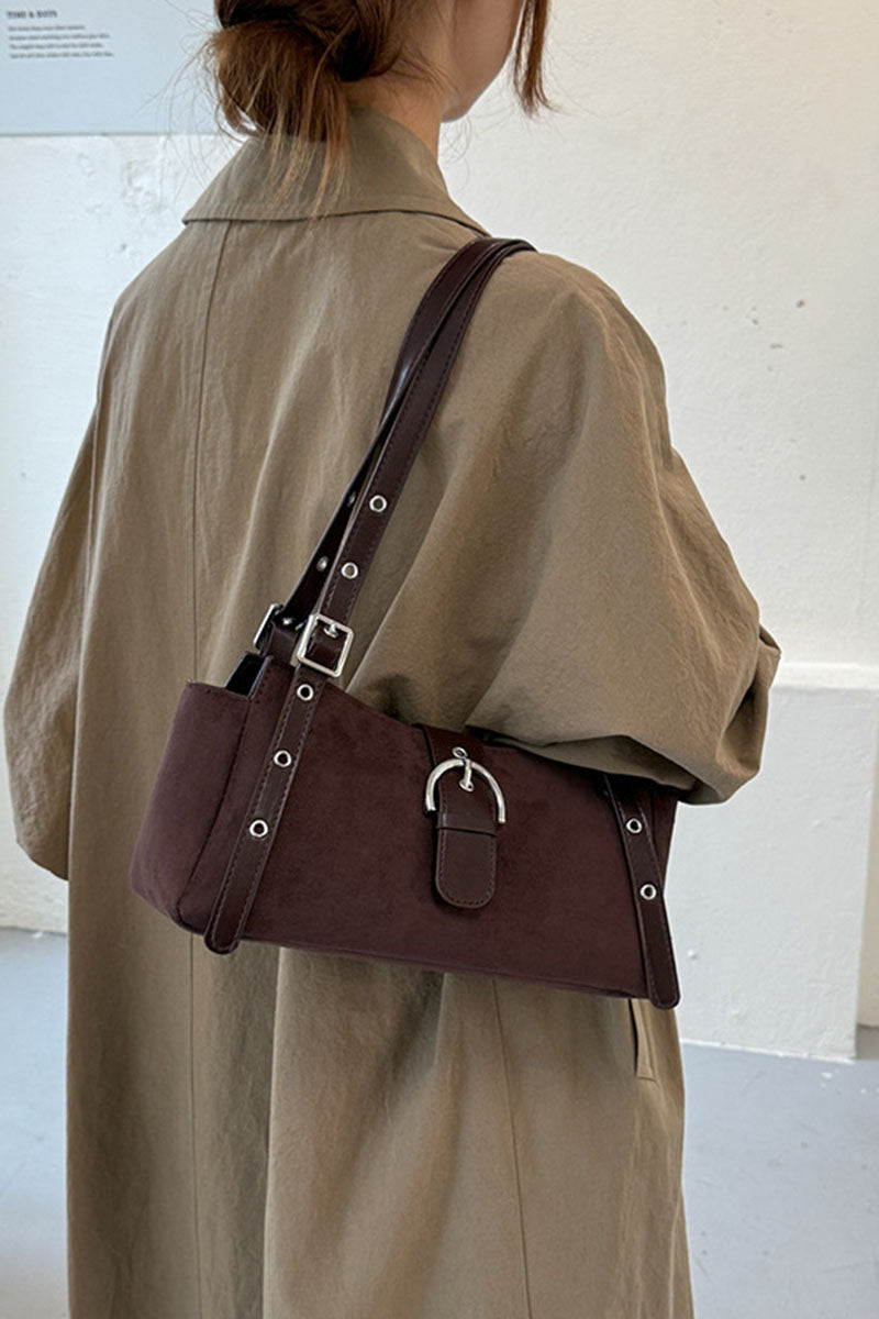 Buckle Strap Suede Tote Bag