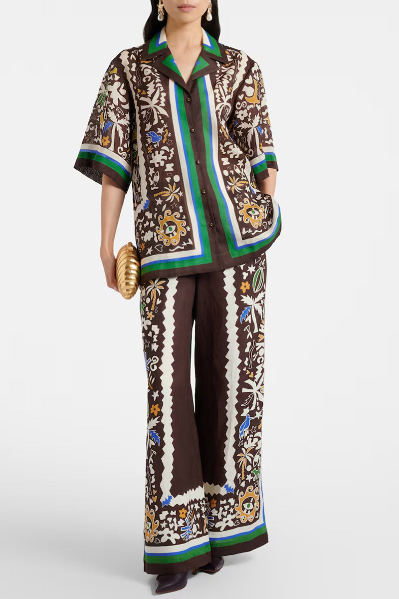 Bohemian Print Wide-Leg Pants Set