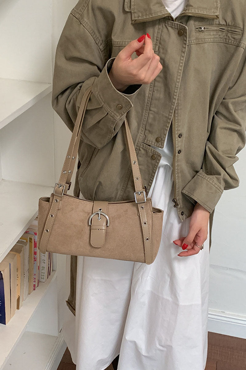 Buckle Strap Suede Tote Bag