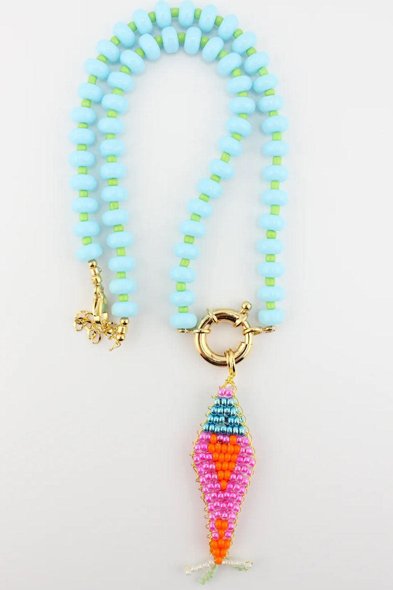 Beaded Fish Charm Toggle Necklace