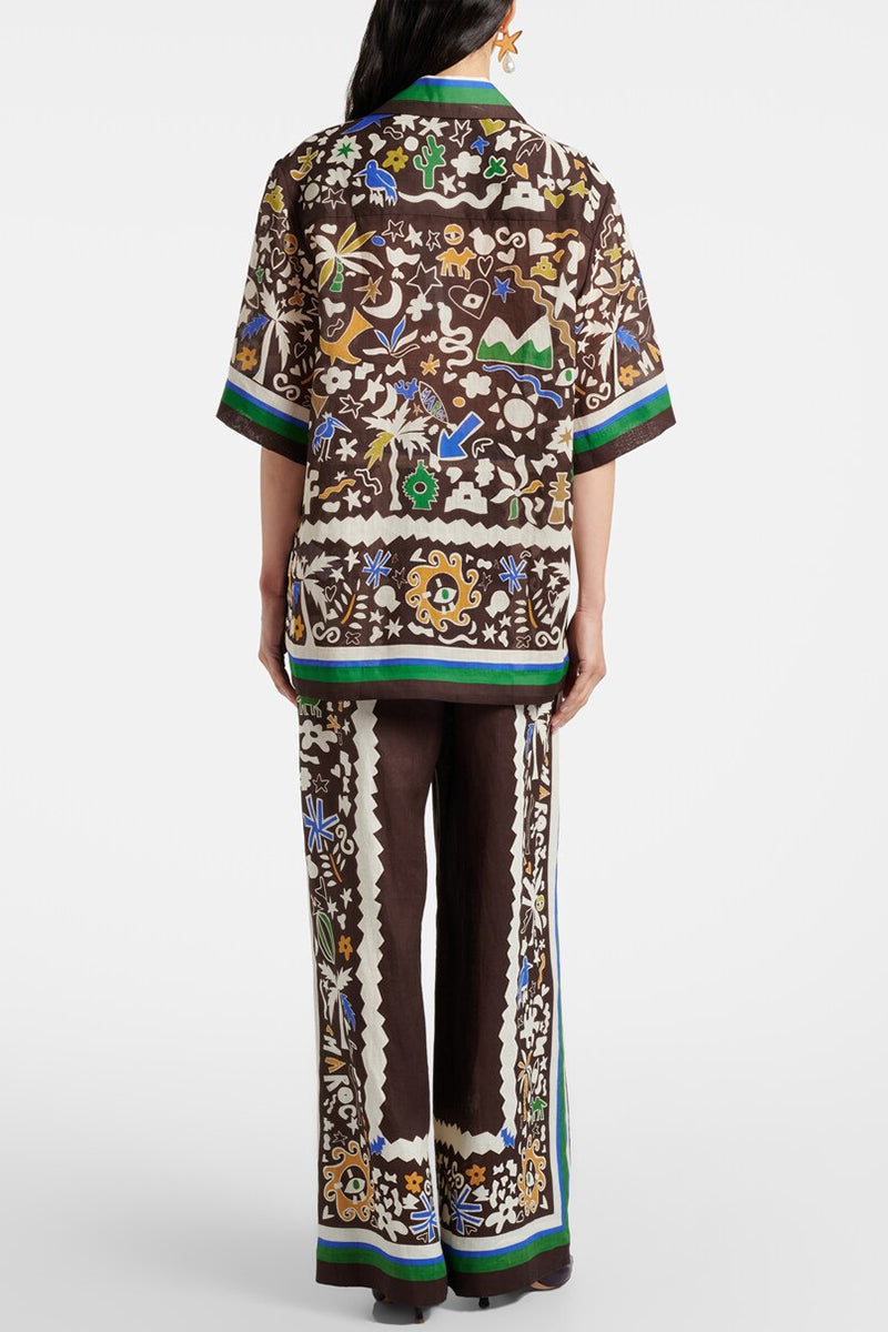 Bohemian Print Wide-Leg Pants Set
