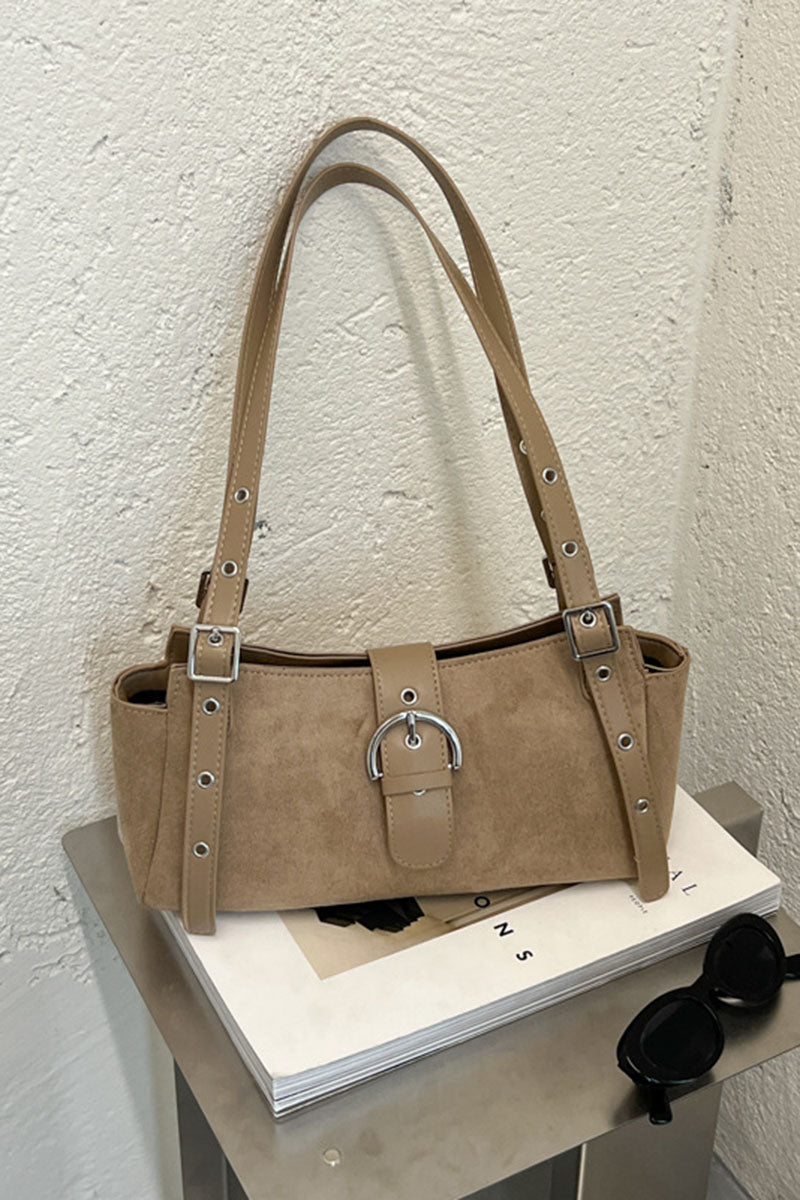 Buckle Strap Suede Tote Bag