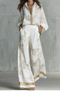 Butterfly Print Zip Front Wide Leg Pants Set