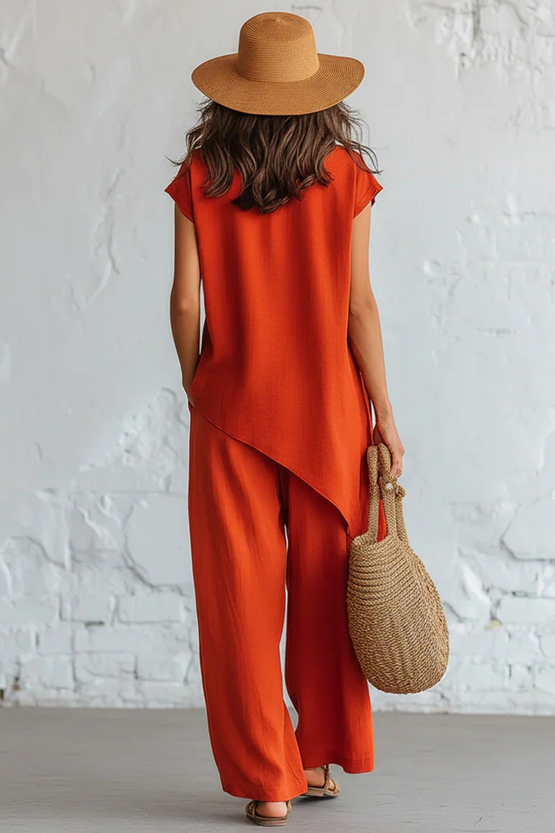 Asymmetric Button Detail Pants Set