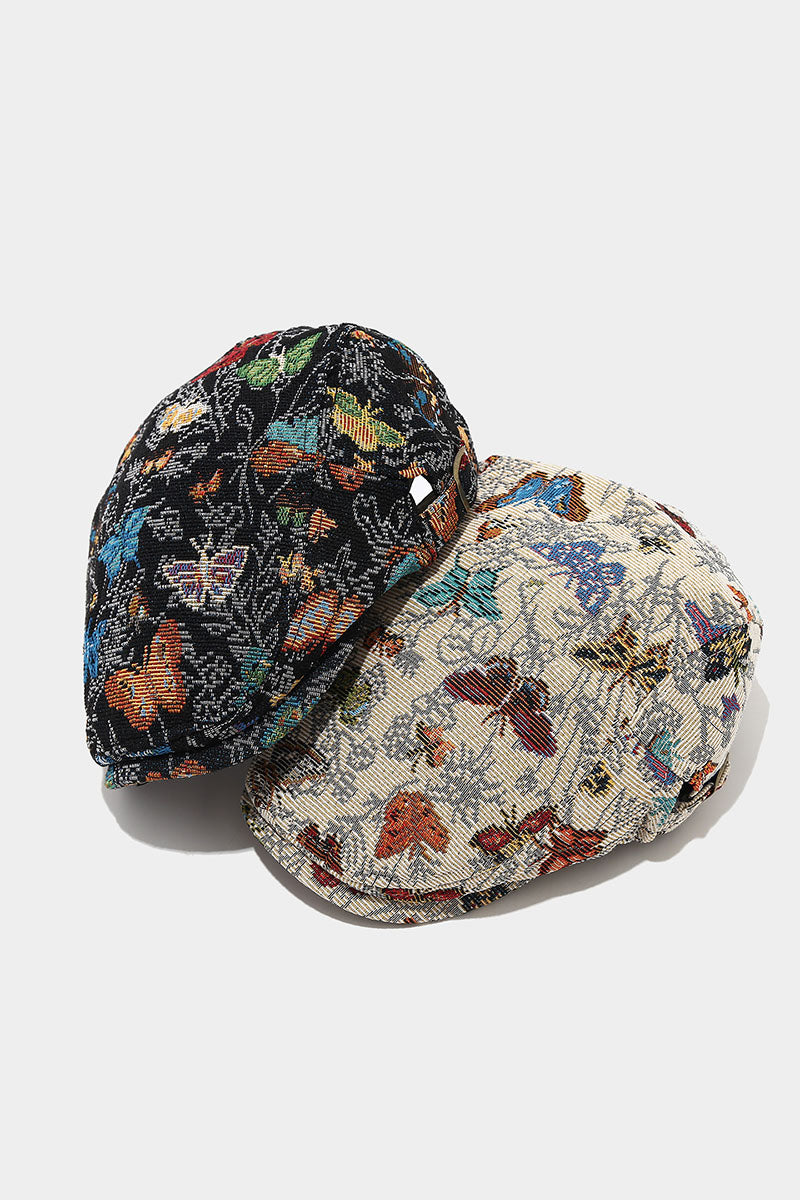 Butterfly Print Structured Flat Cap