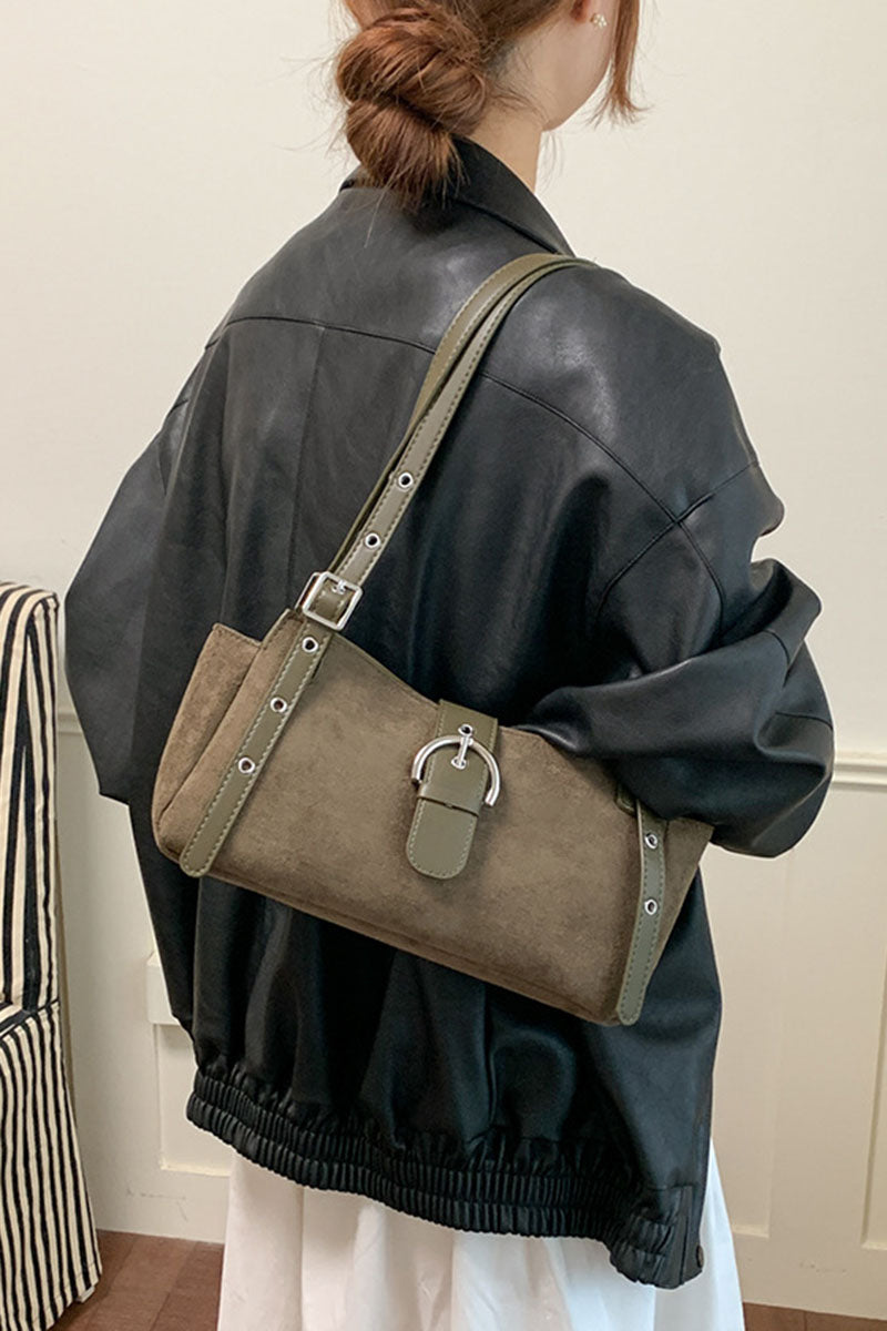 Buckle Strap Suede Tote Bag
