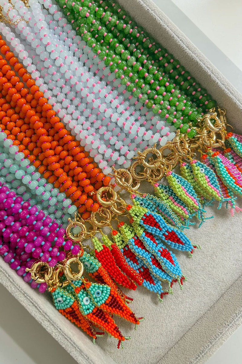 Beaded Fish Charm Toggle Necklace