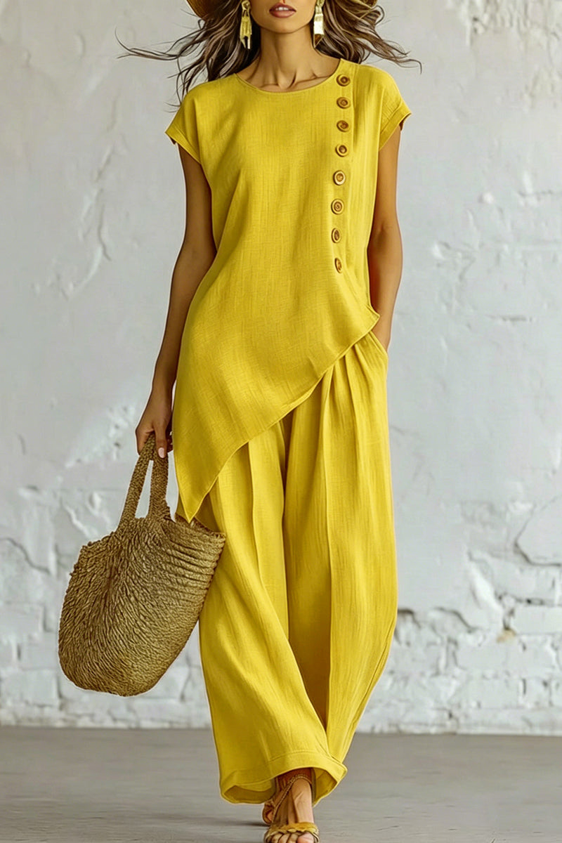 Asymmetric Button Detail Pants Set