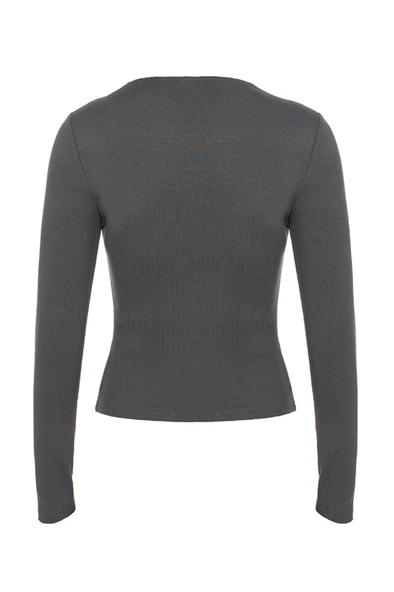 Button Square Neck Long Sleeve Blouse