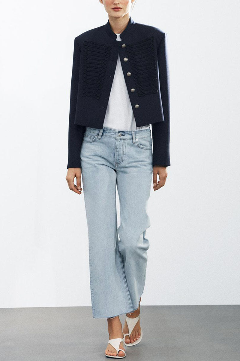 Braided Trim Button Front Crop Coat