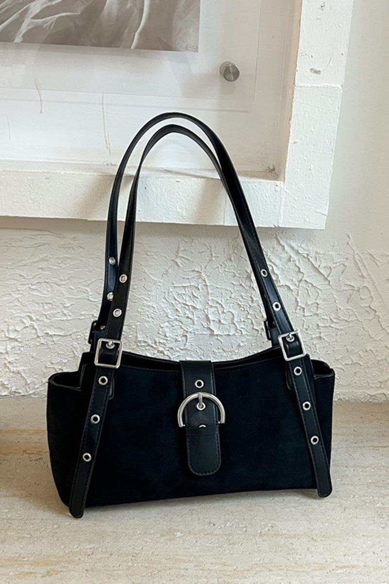 Buckle Strap Suede Tote Bag