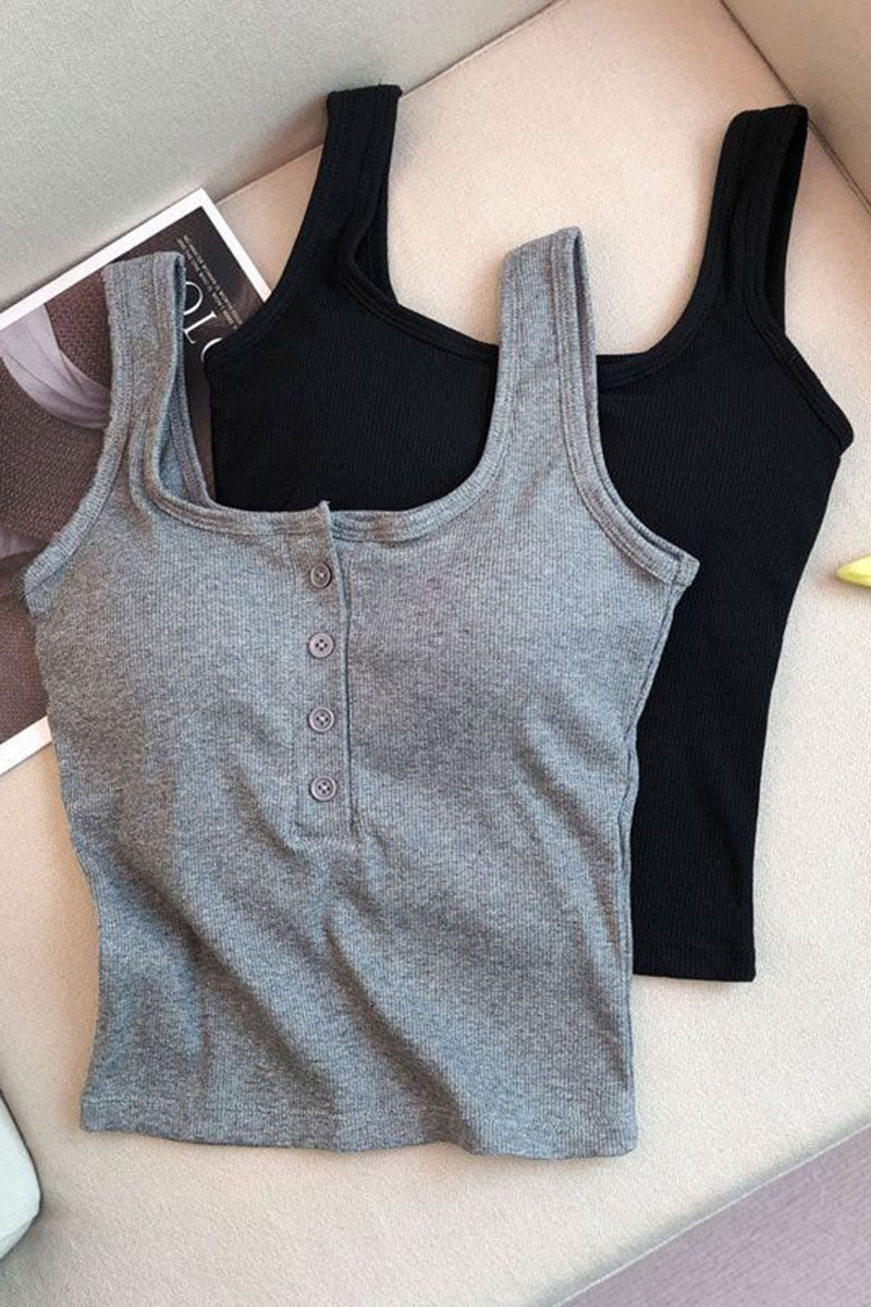Button Front Ribbed Tank Top