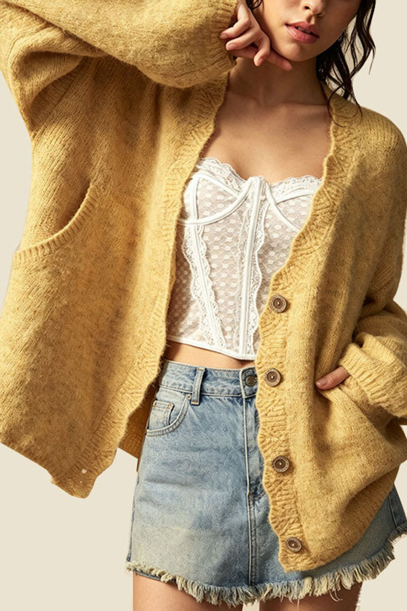 Button Front Patch Pocket Knit Cardigan